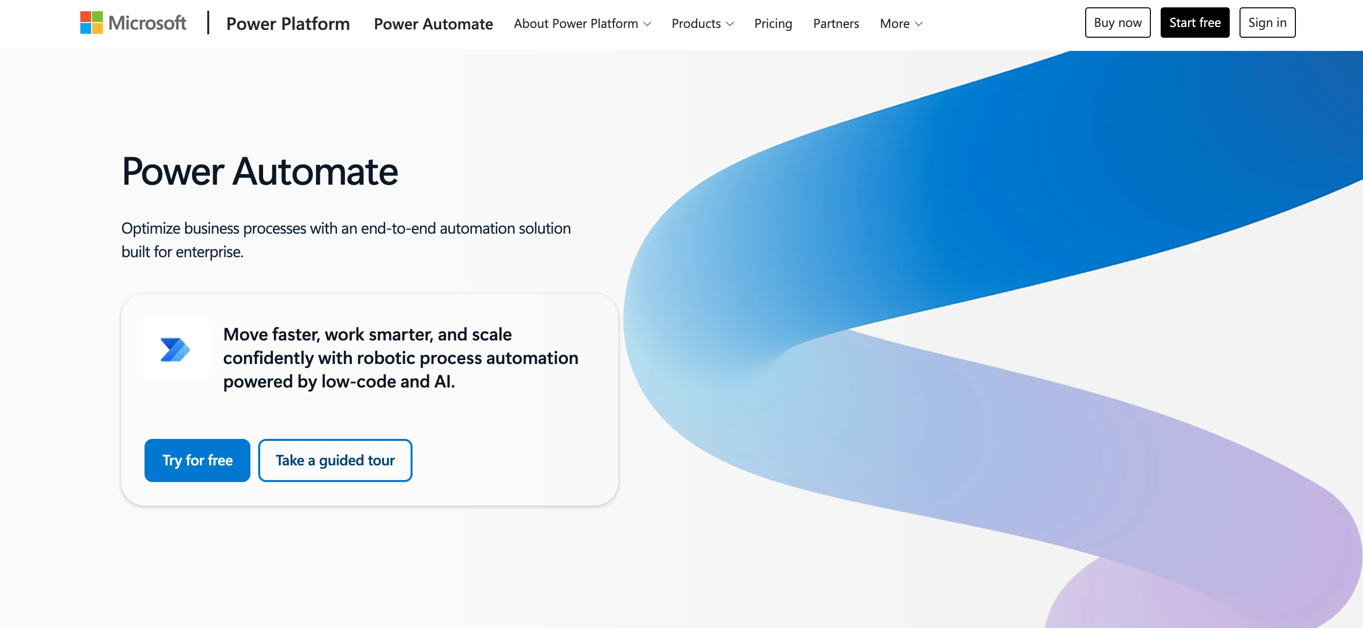 Power Automate landing page