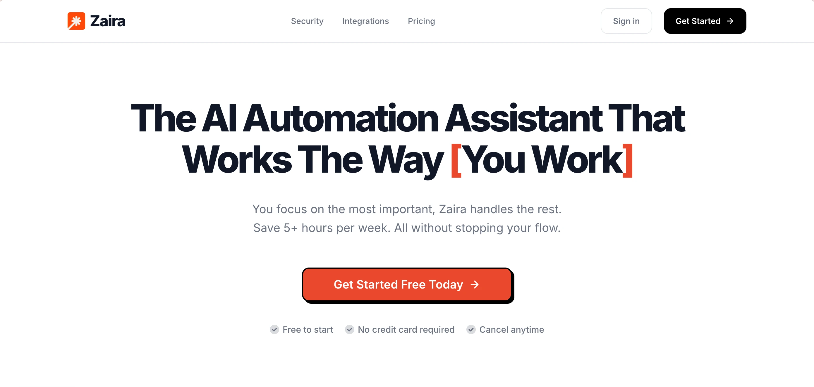 Zaira landing page