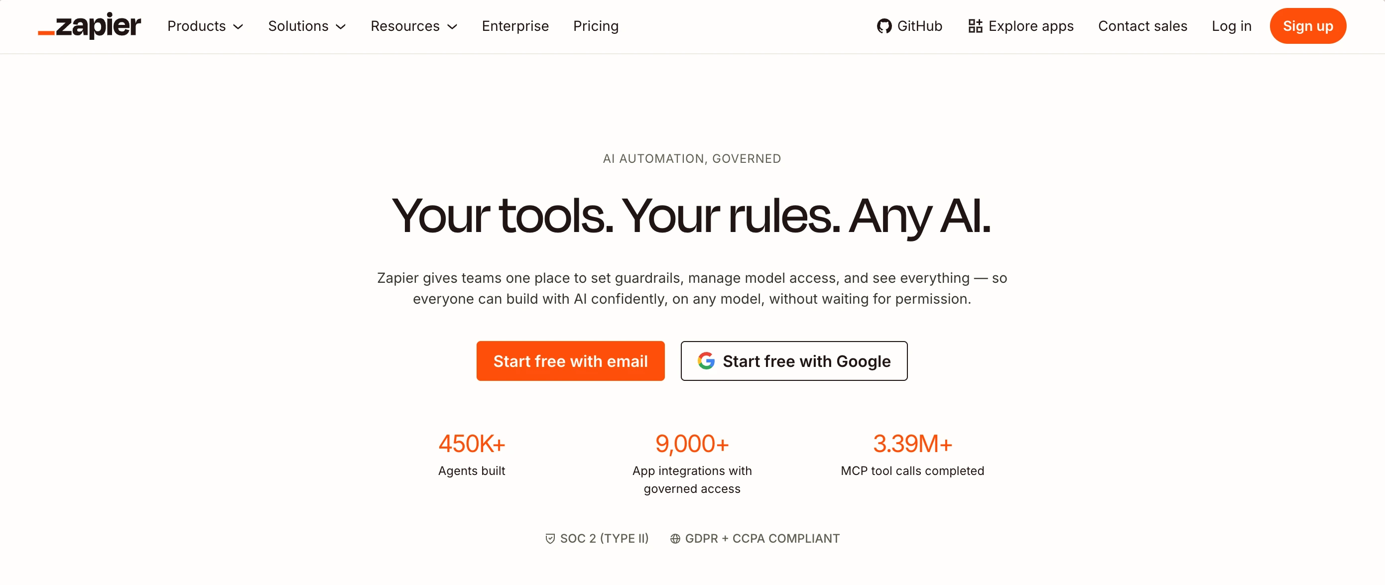 Zapier landing page